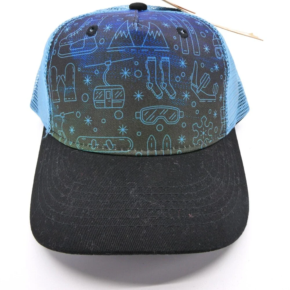 Ski Hat Youth One Size Blue Snapback Trucker Boys Nature Mountains Mesh Back New